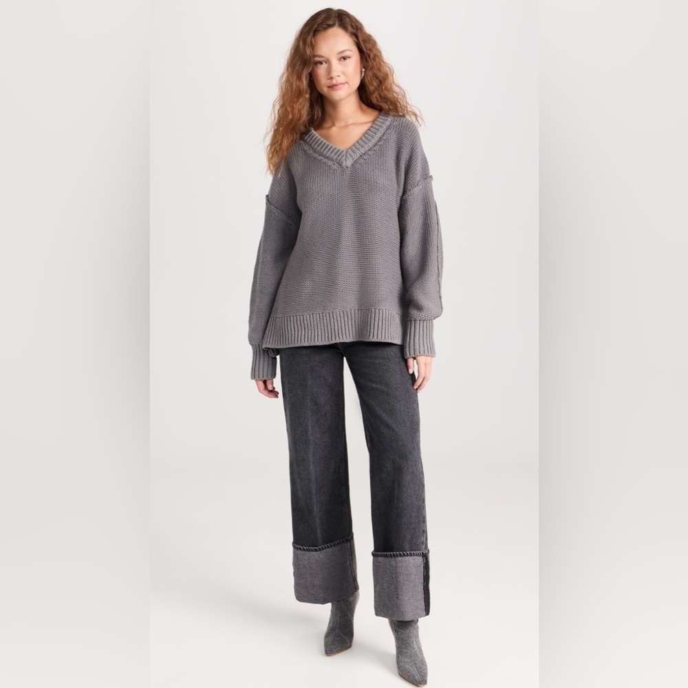 Free People Alli V Neck Knit Sweater Grey XS Oversized - Picture 4 of 9
